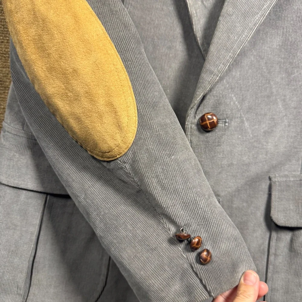 Vintage Cambridge Classics Mens Grey Corduroy Blazer 40 Elbow Patches Sport Coat